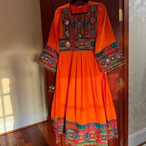 Authentic Orange Afghan Clothes (Free Size w Belt)